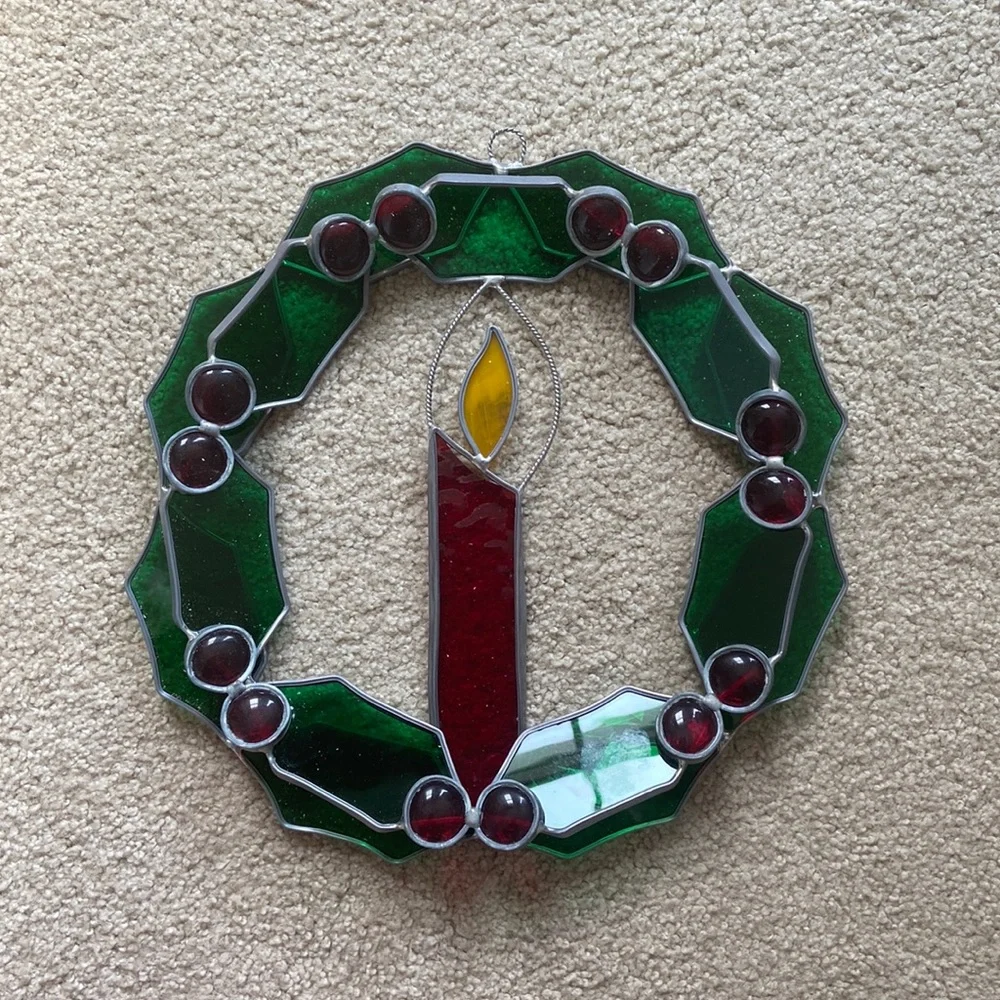 Vintage handmade stained glass wreath